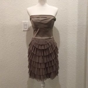 BCBG Taupe strapless dress with tulle bottom